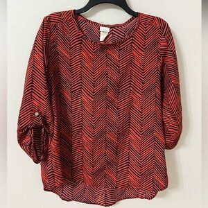 Adrienne Black and Red Chevron 3/4 Sleeve Blouse